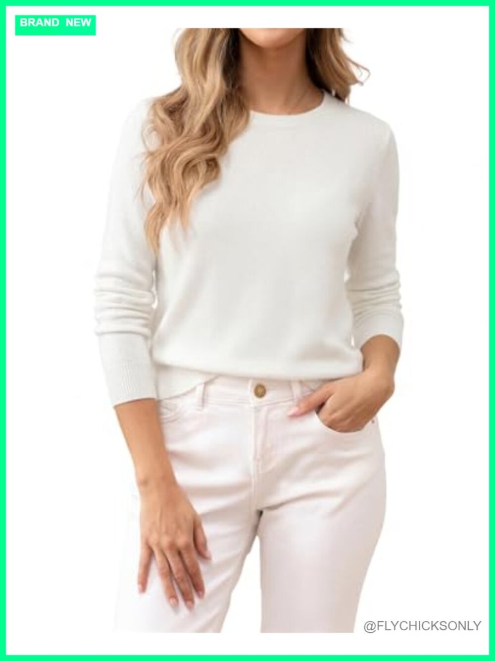 100% Cotton Lightweight Knit Pullover Sweater Long Sleeve Crew Neck Women